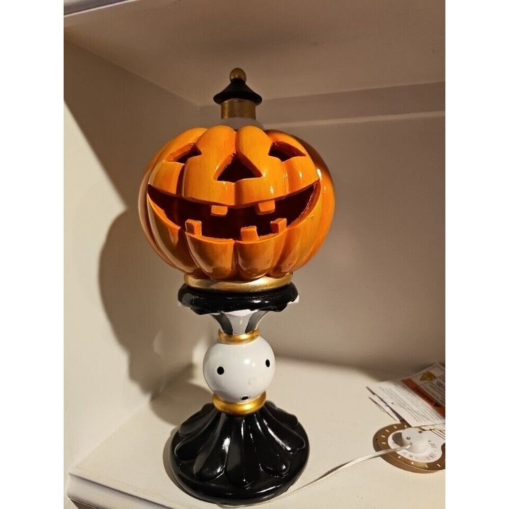 Mackenzie Childs Inspired Halloween Light UpJack O Lantern On Pedestal